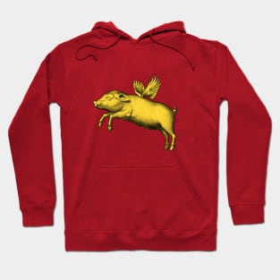 Trendy Flying Pig Yellow Vintage Engraving Farm Animal Wings Hoodie